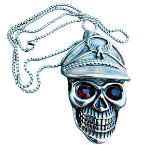 Men's Bold Skull Pendant Necklace with Red Eyes - 24" Stainless Steel Chain